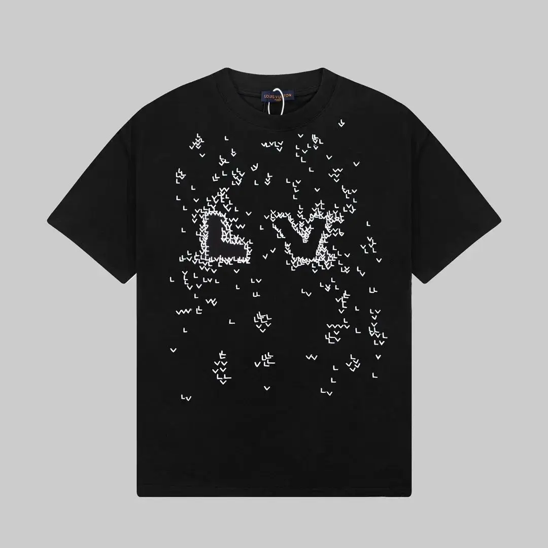 Louis Vuitton Men's Navy Blue T-Shirt with Logo Variations - Luxury Fashion vista 4