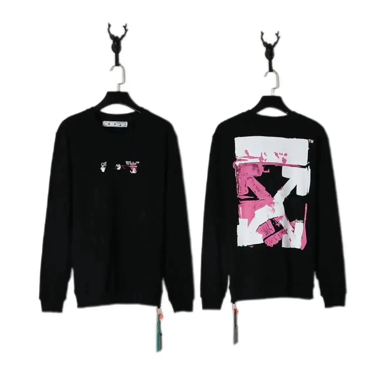 Off-White Men's Black Crewneck Sweatshirt with Iconic Logo and Stripes vista 2