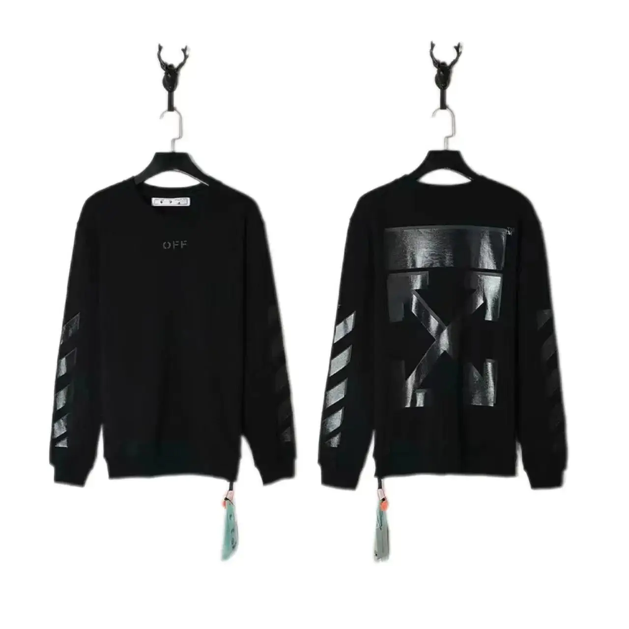 Off-White Men's Black Crewneck Sweatshirt with Iconic Logo and Stripes vista 3