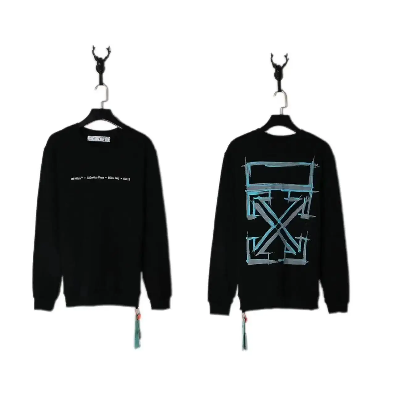 Off-White Men's Black Crewneck Sweatshirt with Iconic Logo and Stripes vista 4